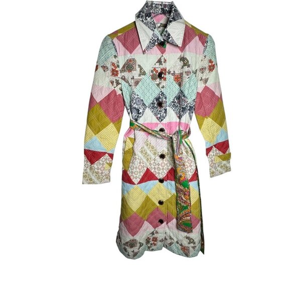 Love the Label quilted Duster Colette trench Coat size small NWT Patchwork - Picture 4 of 13